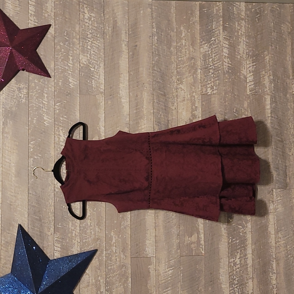 Maroon Brocade Peekaboo Waist A Line Dress
